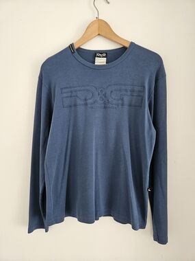 Vintage Dolce & Gabbana Shirt Womens Medium Blue Long Sleeve Embroidered Logo